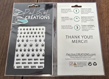Black Cannabis Leaf Nail Stickers, Weed Marijuana Nail Art Decals, Dope Nails, 420 Stoner Manicure, Pot Leaf Nail Design