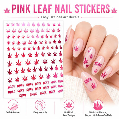 Mary Jane Pink Cannabis Leaf Nail Stickers, Weed Marijuana Nail Art Decals, Dope Nails, 420 Stoner Manicure, Pot Leaf Nail Design, Pink