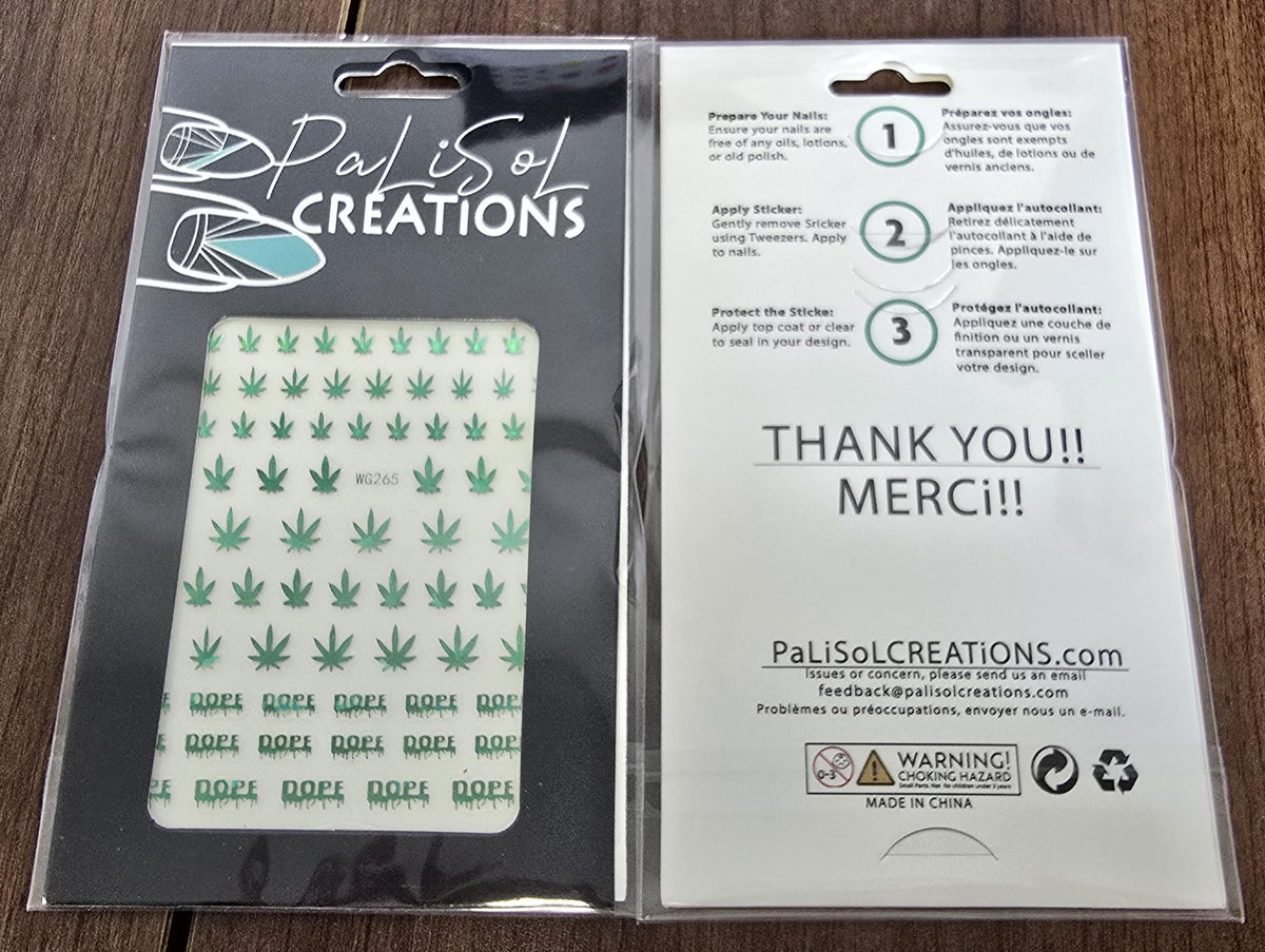 Green Leaf 3D Nail Art Stickers, Self-Adhesive Nail Decals for Acrylic, Gel & Press-On Nails | Calcomanías 3D para Uñas con Hojas Verdes