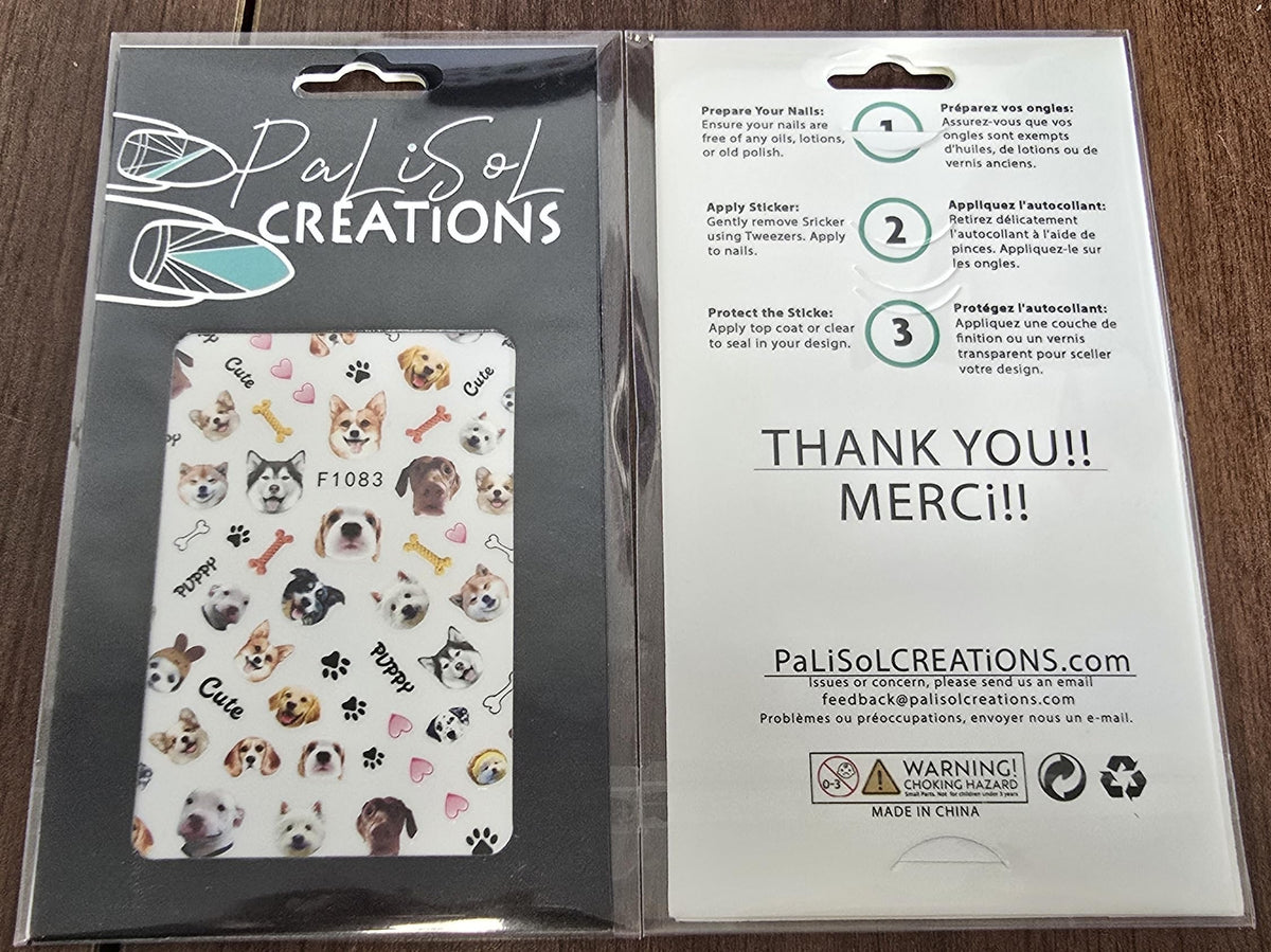 Cute Puppy Nail Art Stickers, Dog Face Paw Print Bone Heart Self-Adhesive Nail Decals for Acrylic Gel Natural Nails, Dog Lover Gift | Calcomanías para Uñas de Perritos