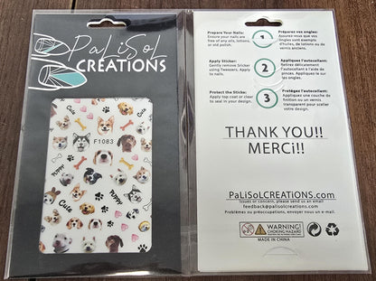 Cute Puppy Nail Art Stickers, Dog Face Paw Print Bone Heart Self-Adhesive Nail Decals for Acrylic Gel Natural Nails, Dog Lover Gift | Calcomanías para Uñas de Perritos