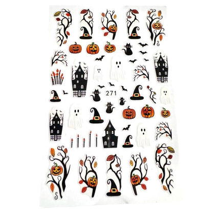 Halloween Nail Art Stickers, Ghost Pumpkin Black Cat Haunted House Witch Bat Self-Adhesive Nail Decals for Acrylic Gel Natural Nails