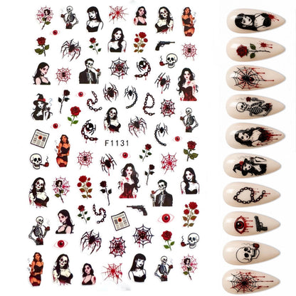 Gothic Rockabilly Nail Art Stickers | Skull Nail Decals | Dark Gothic Nail Art | Alternative Metal Nail Stickers | Halloween Nail Decals