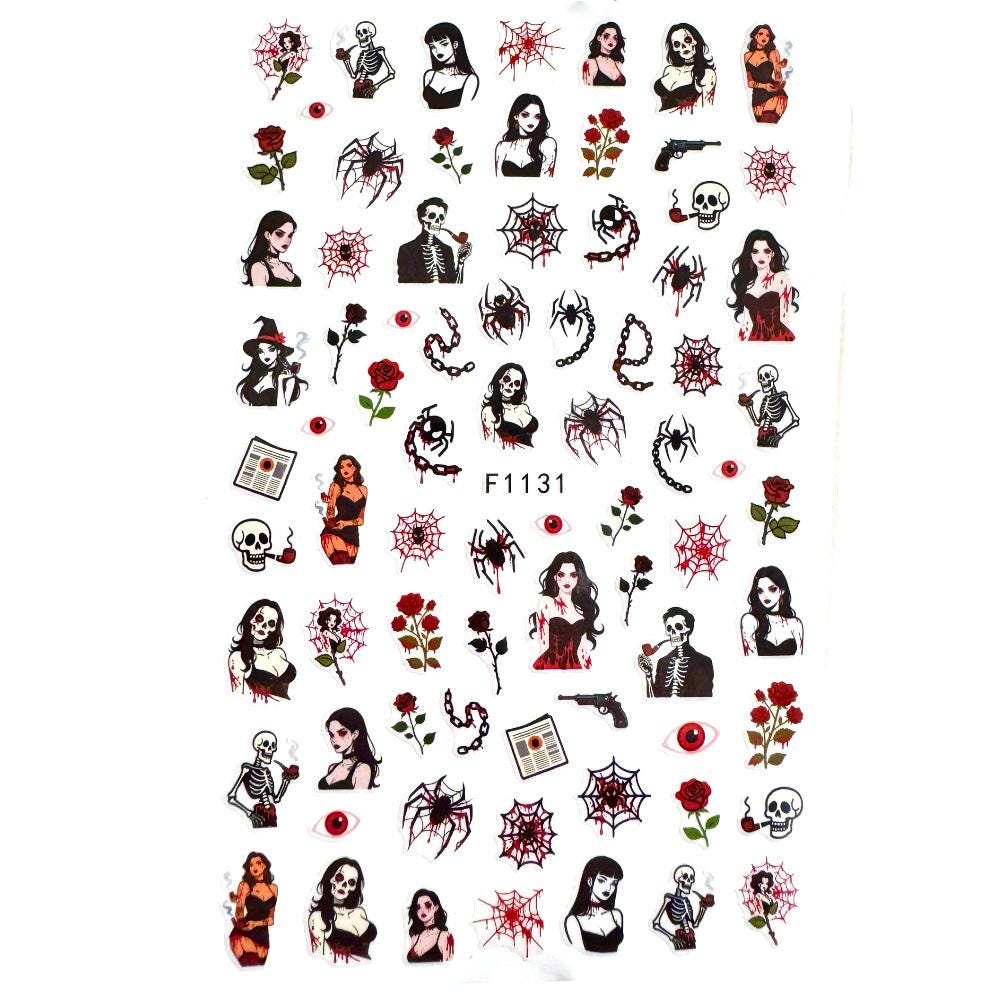 Gothic Rockabilly Nail Art Stickers | Skull Nail Decals | Dark Gothic Nail Art | Alternative Metal Nail Stickers | Halloween Nail Decals