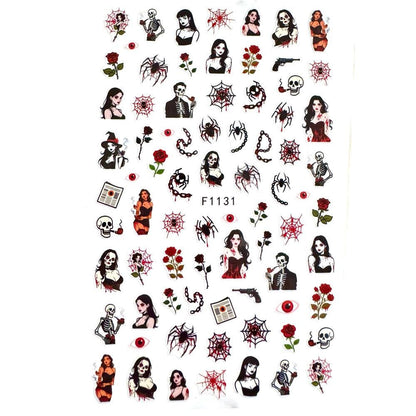 Gothic Rockabilly Nail Art Stickers | Skull Nail Decals | Dark Gothic Nail Art | Alternative Metal Nail Stickers | Halloween Nail Decals