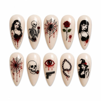 Gothic Rockabilly Nail Art Stickers | Skull Nail Decals | Dark Gothic Nail Art | Alternative Metal Nail Stickers | Halloween Nail Decals