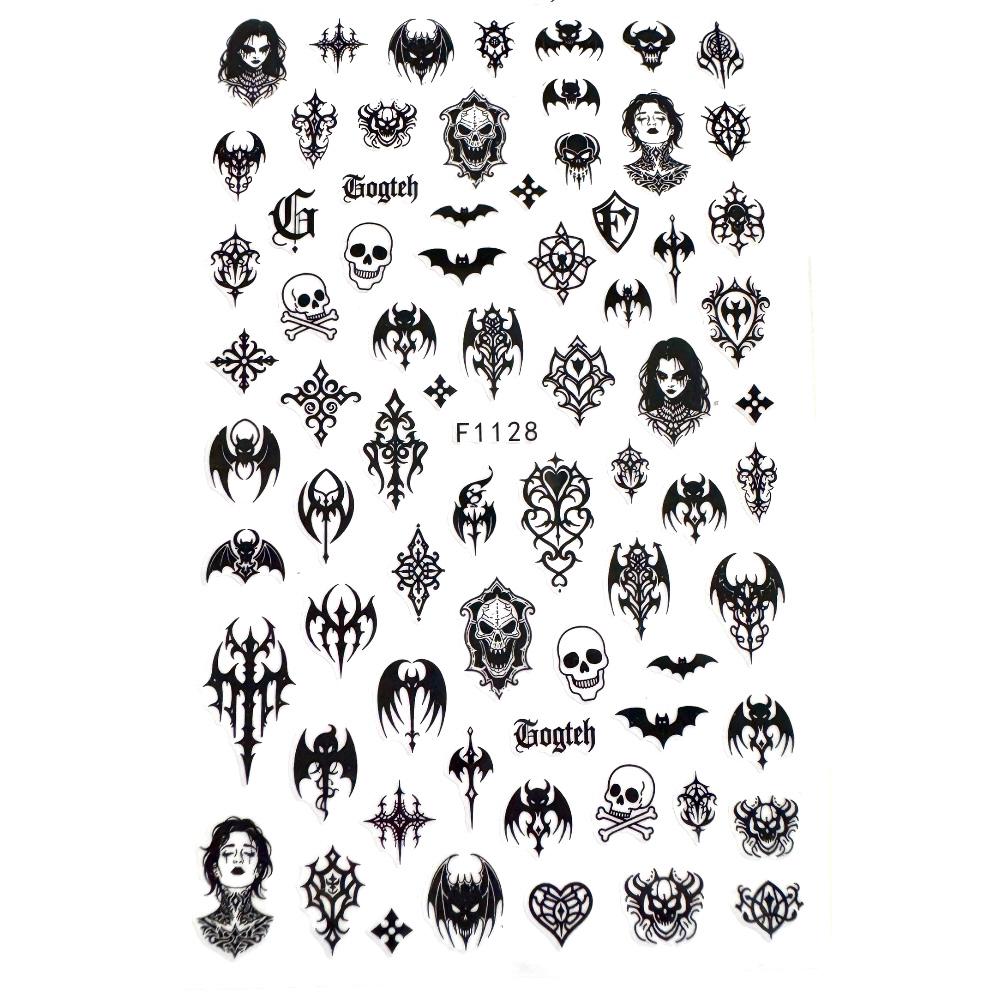 Gothic Nail Art Stickers | Black Bat Skull Nail Decals | Dark Gothic Nail Art | Alternative Metal Nail Stickers | Halloween Nail Decals