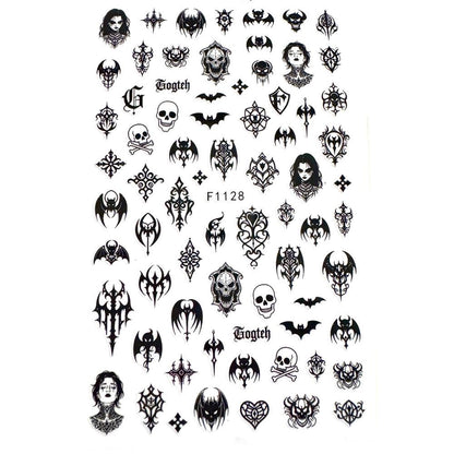 Gothic Nail Art Stickers | Black Bat Skull Nail Decals | Dark Gothic Nail Art | Alternative Metal Nail Stickers | Halloween Nail Decals