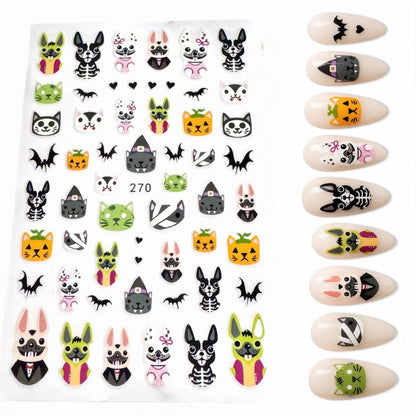 Cute Halloween Animal Nail Art Stickers, Cats Dogs Bats Pumpkin Witch Mummy Self-Adhesive Nail Decals for Acrylic Gel Natural Nails