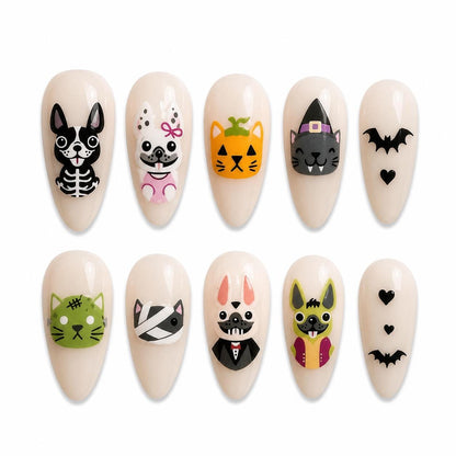 Cute Halloween Animal Nail Art Stickers, Cats Dogs Bats Pumpkin Witch Mummy Self-Adhesive Nail Decals for Acrylic Gel Natural Nails