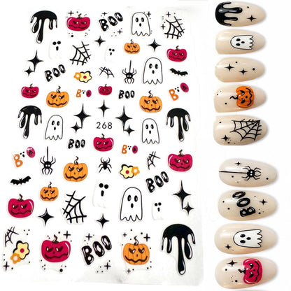 Cute Halloween Nail Art Stickers, Ghost Pumpkin Spider Web Boo Bat Self-Adhesive Nail Decals for Acrylic Gel Natural Nails | DIY Manicure Supplies
