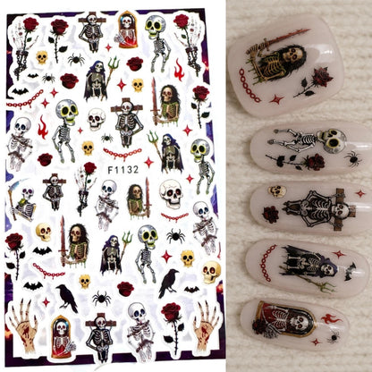 Goth Halloween Nail Art Stickers | Spooky Nail Decals | Skeleton Skull Cross Rose Nail Art | Skeleton Nail Art Stickers, Skulls Roses Spiders Bats Gothic Horror