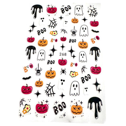 Cute Halloween Nail Art Stickers, Ghost Pumpkin Spider Web Boo Bat Self-Adhesive Nail Decals for Acrylic Gel Natural Nails | DIY Manicure Supplies