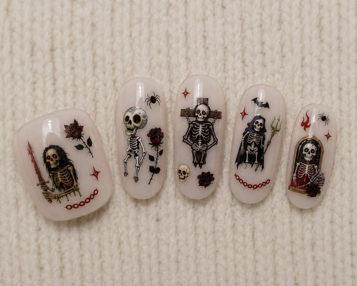 Goth Halloween Nail Art Stickers | Spooky Nail Decals | Skeleton Skull Cross Rose Nail Art | Skeleton Nail Art Stickers, Skulls Roses Spiders Bats Gothic Horror