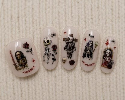 Goth Halloween Nail Art Stickers | Spooky Nail Decals | Skeleton Skull Cross Rose Nail Art | Skeleton Nail Art Stickers, Skulls Roses Spiders Bats Gothic Horror