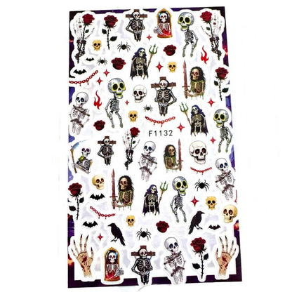 Goth Halloween Nail Art Stickers | Spooky Nail Decals | Skeleton Skull Cross Rose Nail Art | Skeleton Nail Art Stickers, Skulls Roses Spiders Bats Gothic Horror