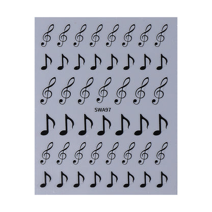 Music Note Nail Art Stickers, Black Treble Clef Musical Notes Self-Adhesive Nail Decals for Acrylic Gel Natural Nails