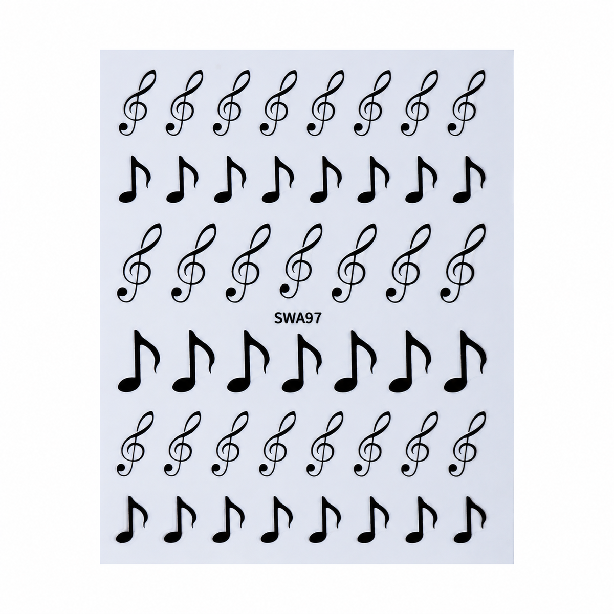 Music Note Nail Art Stickers, Black Treble Clef Musical Notes Self-Adhesive Nail Decals for Acrylic Gel Natural Nails