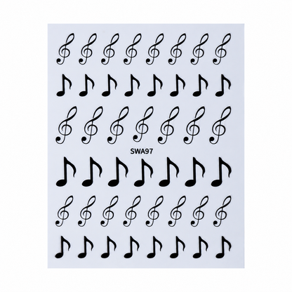 Music Note Nail Art Stickers, Black Treble Clef Musical Notes Self-Adhesive Nail Decals for Acrylic Gel Natural Nails