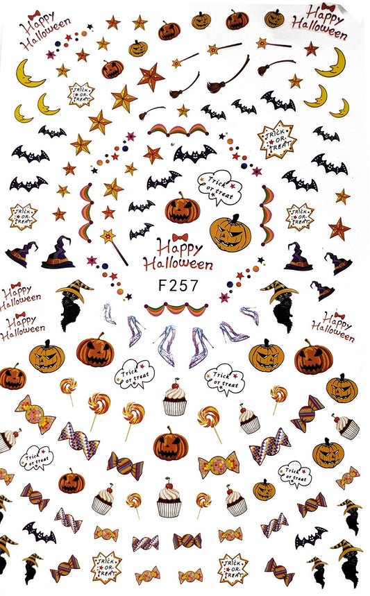 Over 50 Halloween Nail Stickers - Pumpkin - Cats - Cupcakes - Candies - Witch Hat - Nail Decal Punk Gothic Rockabilly Nail Wrap Decals Sticker Nail Art - Great for Halloween!