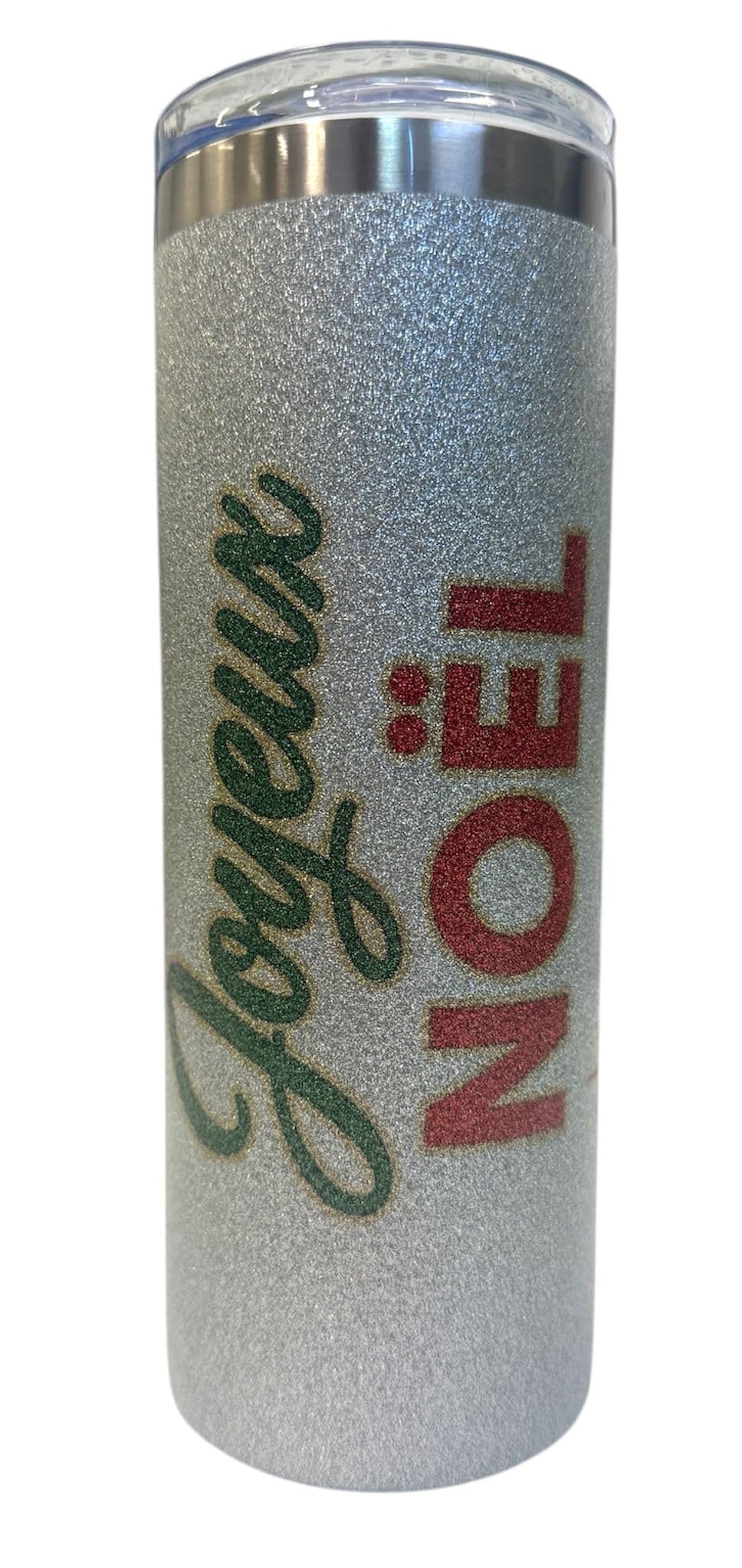 Festive Highland Cow Christmas Glitter Tumbler – 20oz Stainless Steel Cup with Metal Straw | Silver Sparkle Finish, Double-Sided Holiday Design | Gobelet Brillant de Noël 20oz