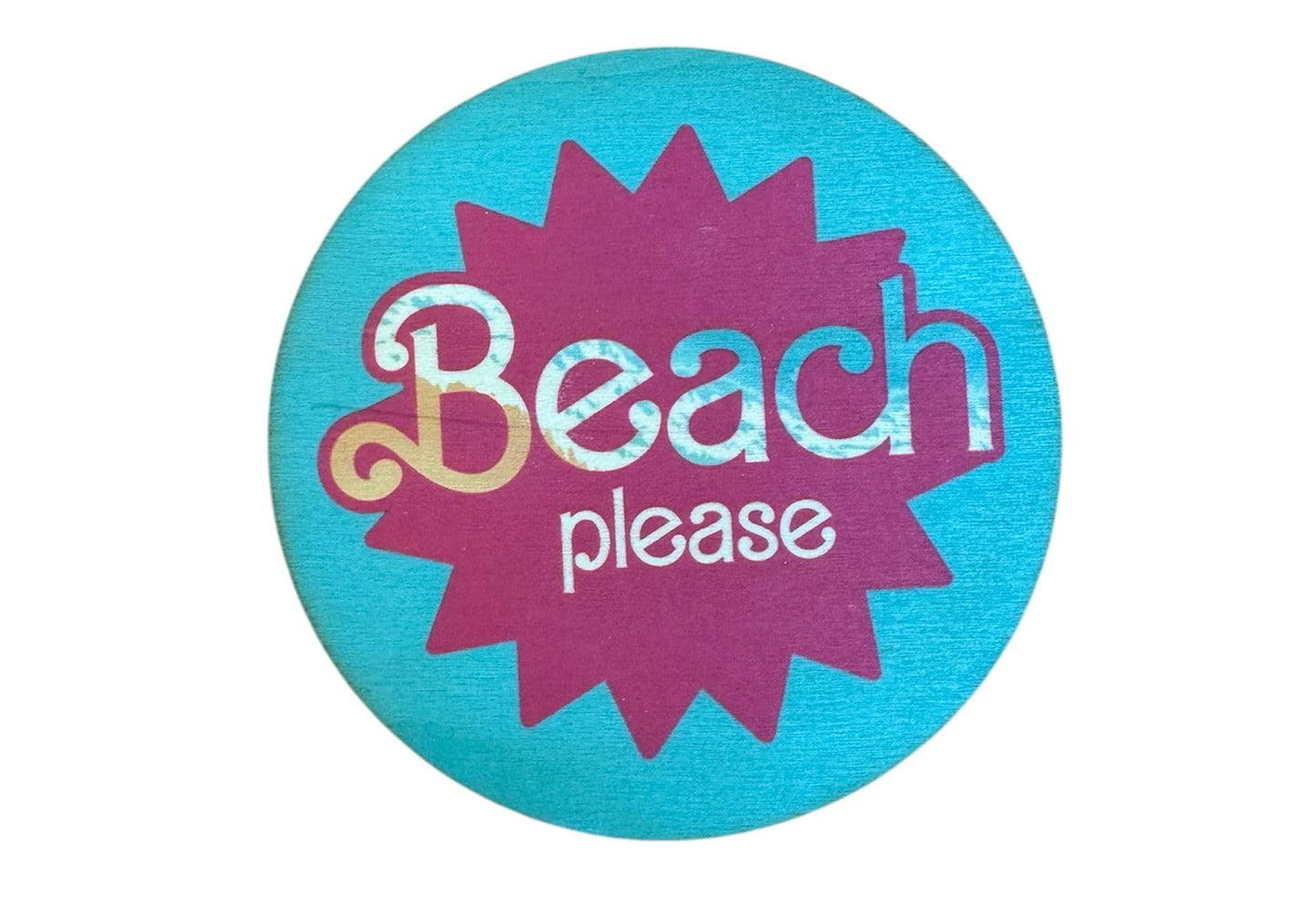 4-Pack Handmade “Beach Please” Double-Sided Wooden Coasters – Round 10cm – Kissy Middle Finger & Tropical Print – Sassy Gift Idea – PaLiSoL CREATiONS Exclusive