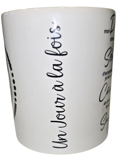 12 oz Handmade Recovery Mug 1 Year – Unity • Service • Recovery Design + French Serenity Prayer/Tasse faite à la Main 12 oz – Unité • Service • Rétablissement + Prière de la Sérénité - 1 ans