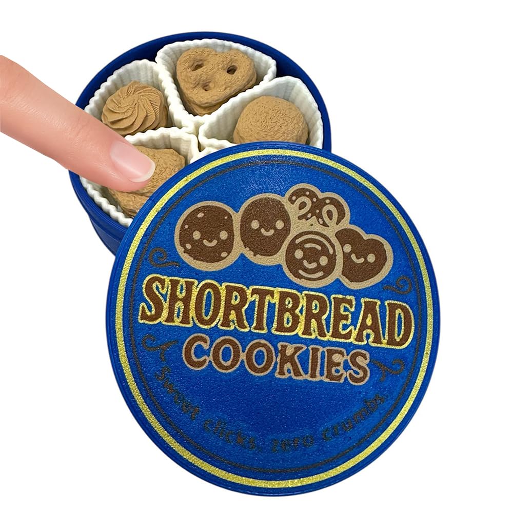 NOT A Toy – Shortbread Cookie Tin–Style Adult Desk Clicker (Blue), Decorative Desk Accessory, Ages 14+ / Accessoire de Bureau Décoratif - Tactile Desk Accessory - Sensory Desk Object