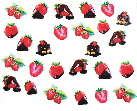 Summer Tropical iNspired Water Nail Decals Fruits Strawberry Chocolate Cherries Cherry - Quality Nail Art - 1 Sheet