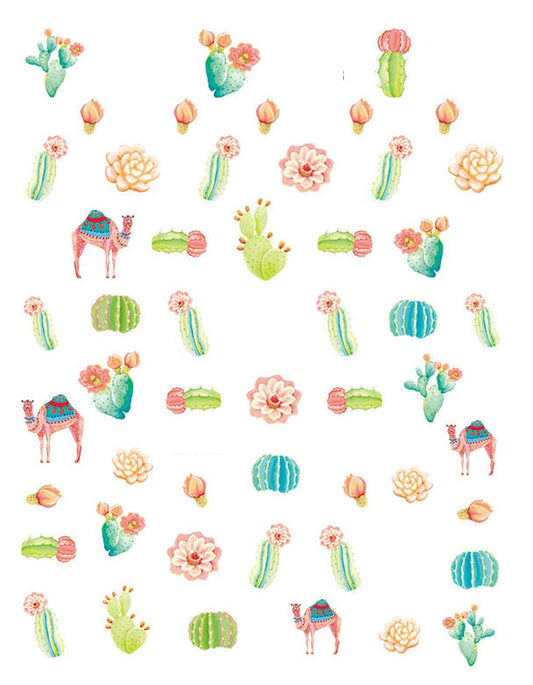 Desert Inspired Camel and Cactus fingernail Art Stickers These are Must for All of Your Summer Designs Featuring Some Cute Cacti Flowers and Flowers.