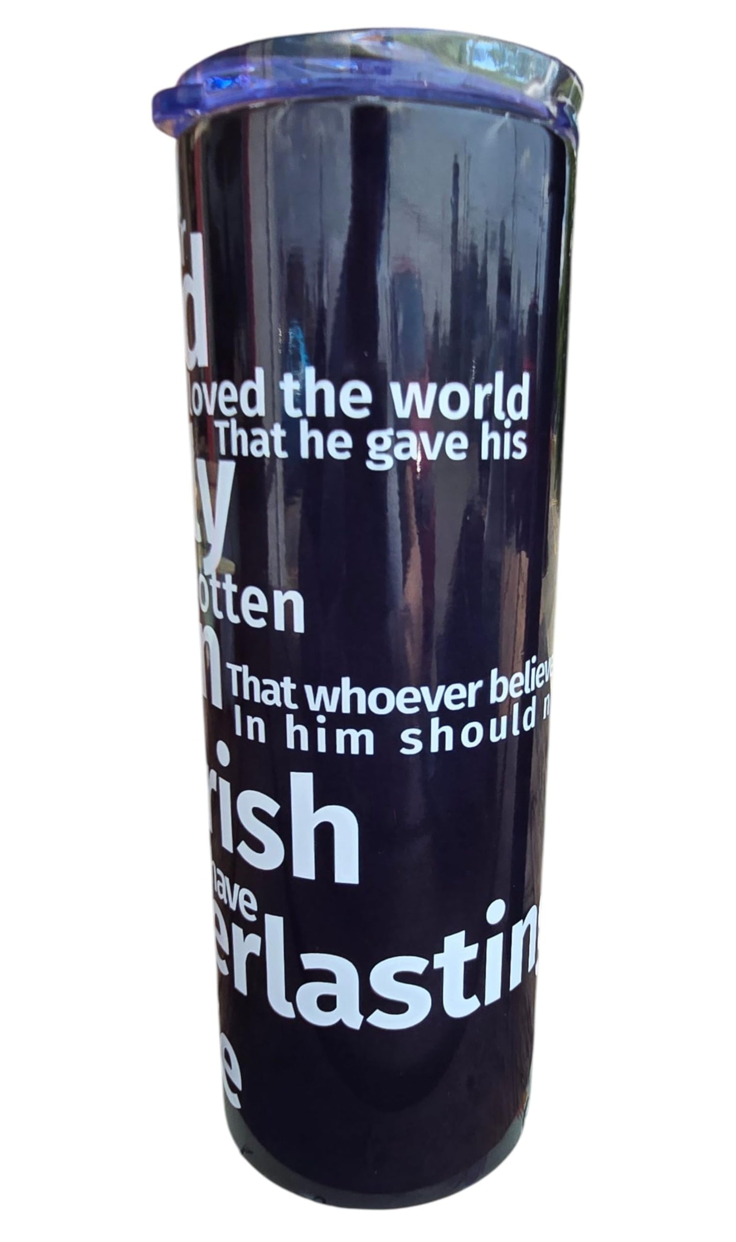 Handmade 20oz Black Insulated Tumbler – John 3:16 “Gospel” Scripture with Cross – Includes Matching Coaster – Christian Gift Mug – Cadeau Chrétien