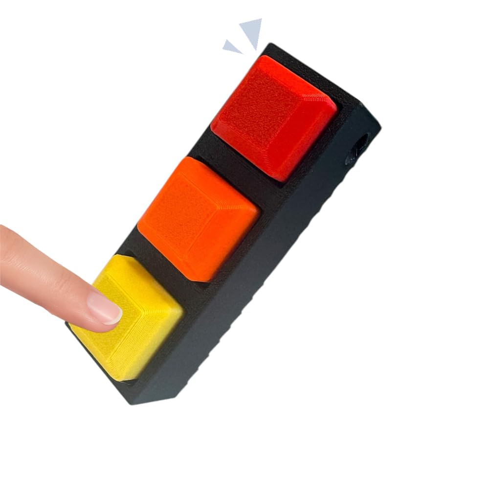 Triple-Sensory Spike Fidget Keychain – Silent Keycaps – Yellow/Orange/Red Stim Stick – 3"×1"×0.9" / Porte-clés Fidget à Pointes – Touches Silencieuses – Jaune/Orange/Rouge