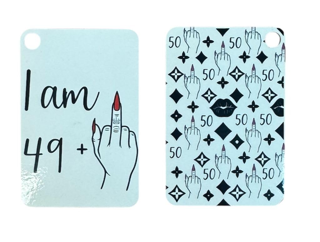 Handmade 15oz White Ceramic Mug – Funny “I AM 49 + Middle Finger = 50” with Red Nails – Includes Matching Coaster & Keychain – Gag Birthday Gift for Women