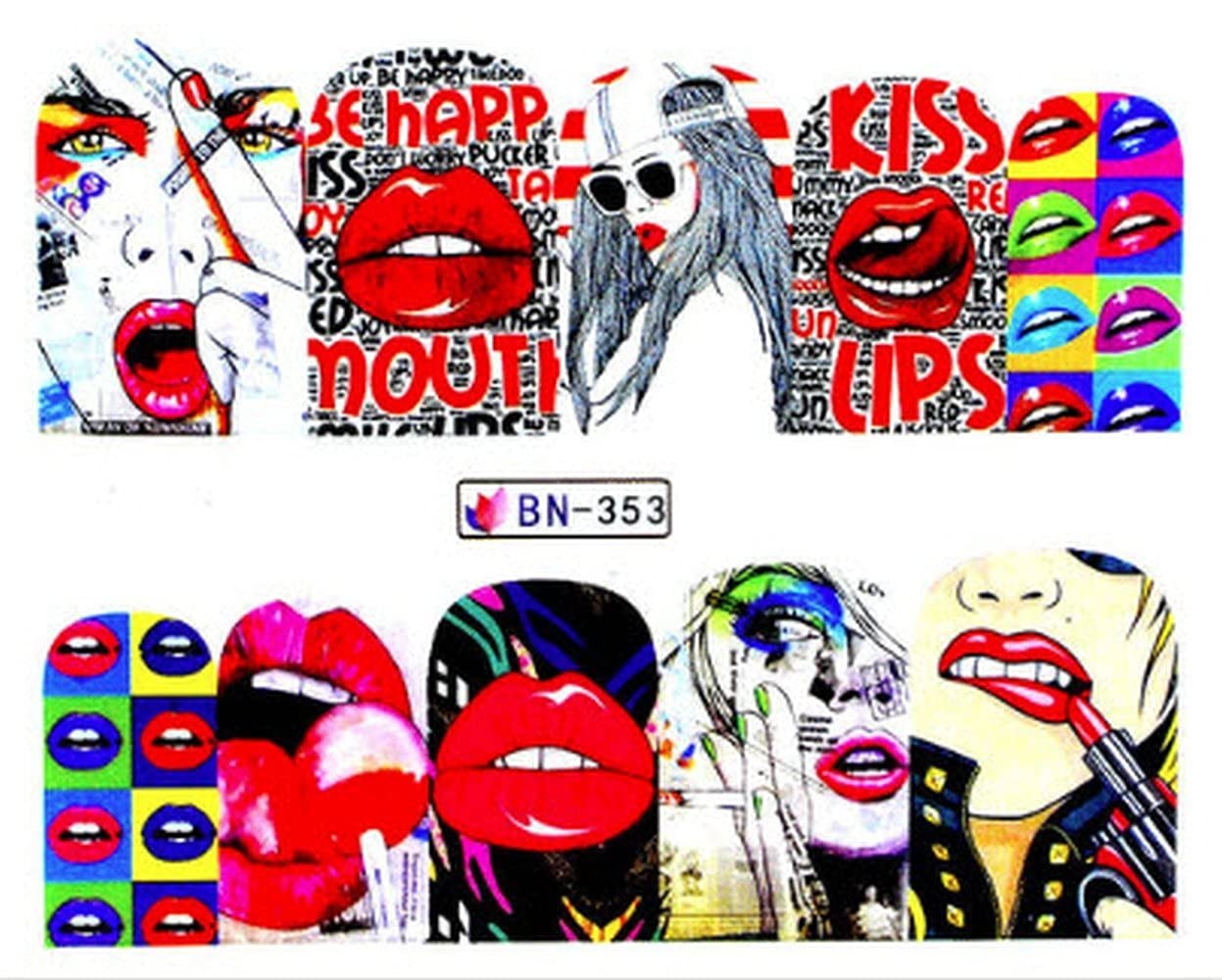 Full Sheet Punk Lips Kiss - Salon Quality Nail Art Nail Wrap Nail Decals - 1 Sheet