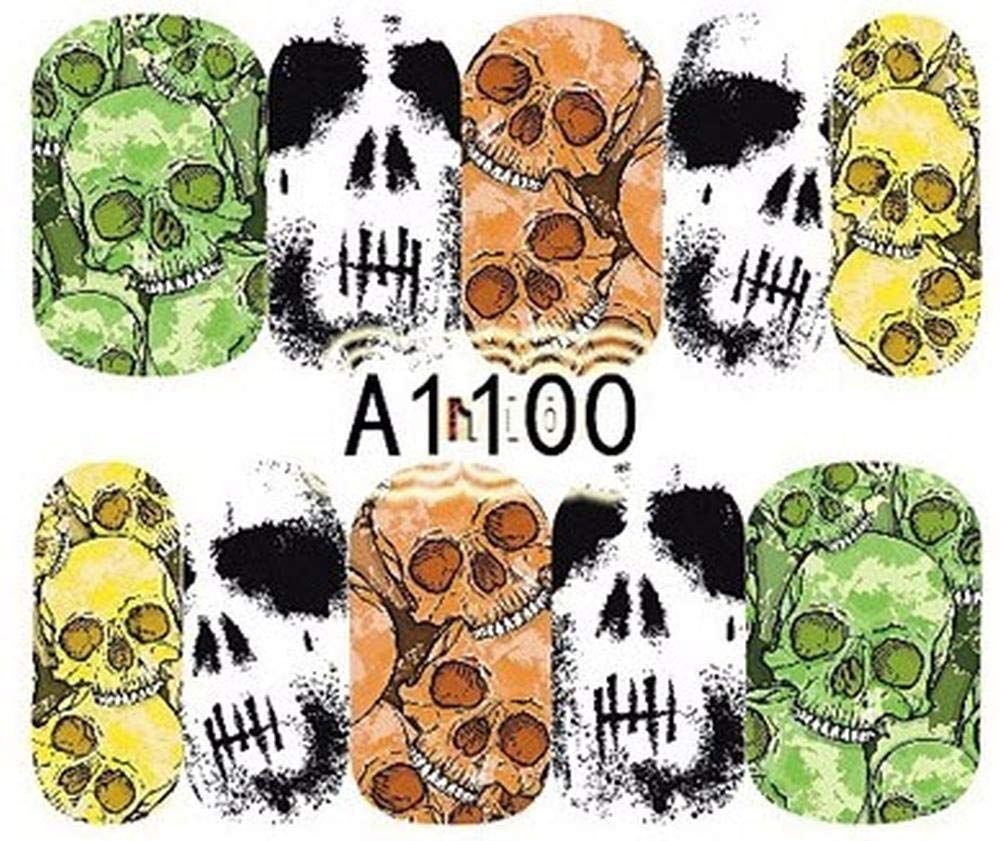 4 Full Sheet Skull of Assorted Water Nail Decal Punk Gothic Rockabilly Skull Nail Wrap Decals Sticker Salon Quality Nail Art - Great for Halloween!