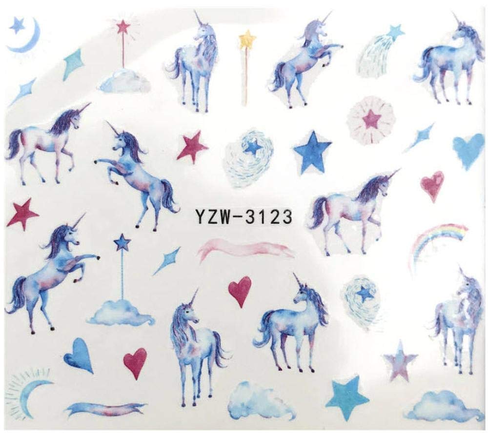 Full Set Cute Unicorn Nail Sticker Stars Hearts Moon Salon Quality Nail Art - Nail Decals