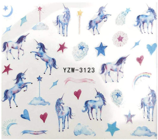 Full Set Cute Unicorn Nail Sticker Stars Hearts Moon Salon Quality Nail Art - Nail Decals