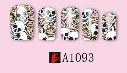 4 Full Sheet Skull of Assorted Water Nail Decal Punk Gothic Rockabilly Skull Nail Wrap Decals Sticker Salon Quality Nail Art - Great for Halloween!