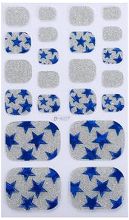 Silver and Blue Stars and Glitter Toe Nail Wraps Show Your Pride for This 4th of July with These Cute Star Inspired Stickers