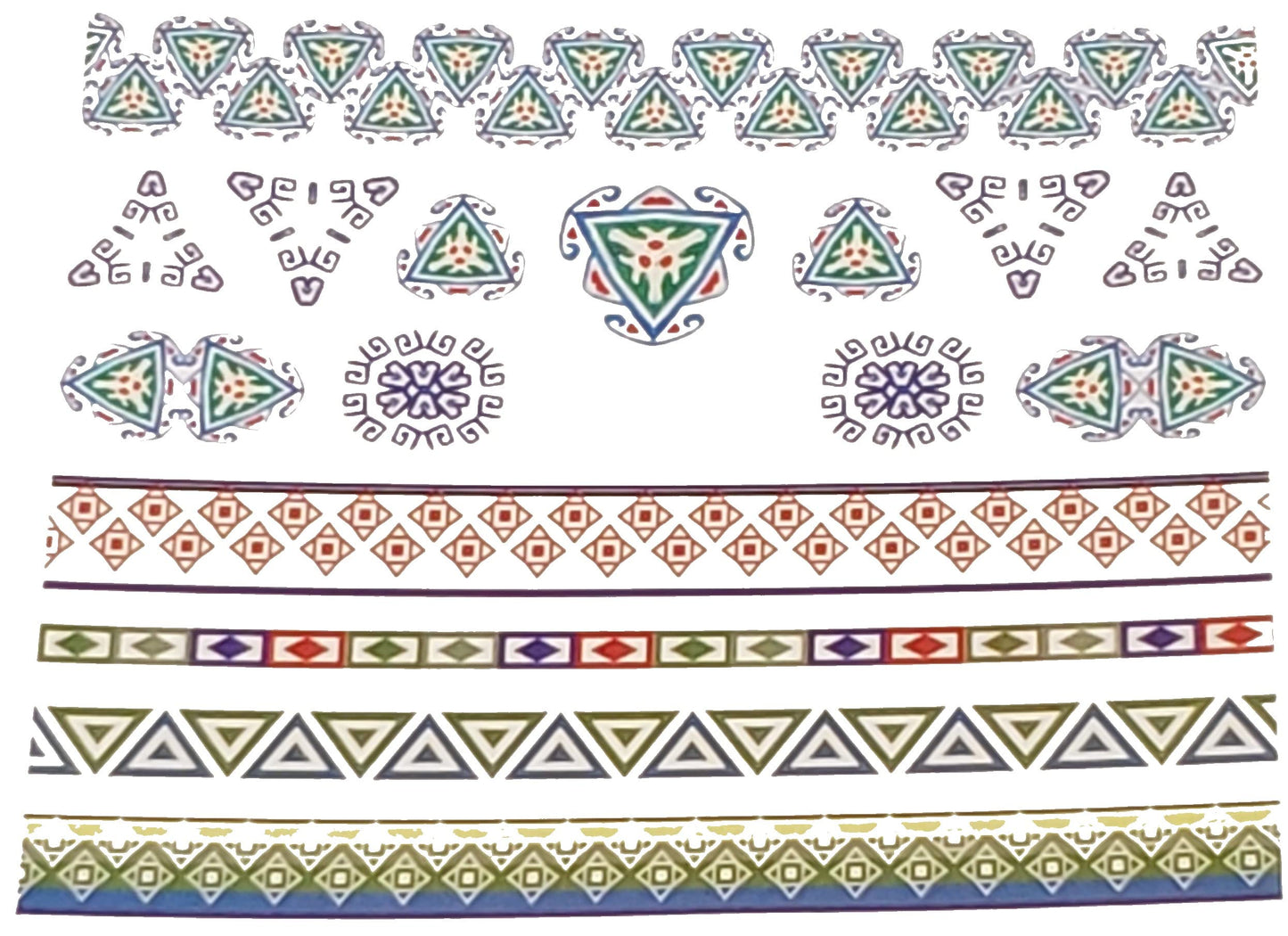 Navajo Aztec Tribal Geometric fingernail Art Water Decals, Black, White, Color