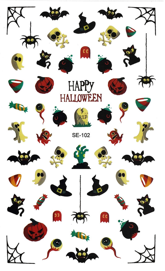 50+ Halloween Green Orange Pumpkins and Bats Nail Decals Sticker Salon Quality Nail Art