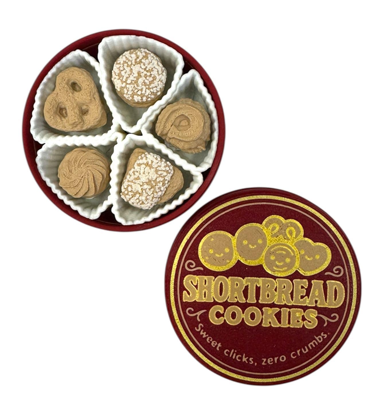 NOT A Toy – Shortbread Cookie Tin–Style Adult Desk Clicker (Red), Decorative Desk Accessory, Ages 14+ / Accessoire de Bureau Décoratif - Tactile Desk Accessory - Sensory Desk Object