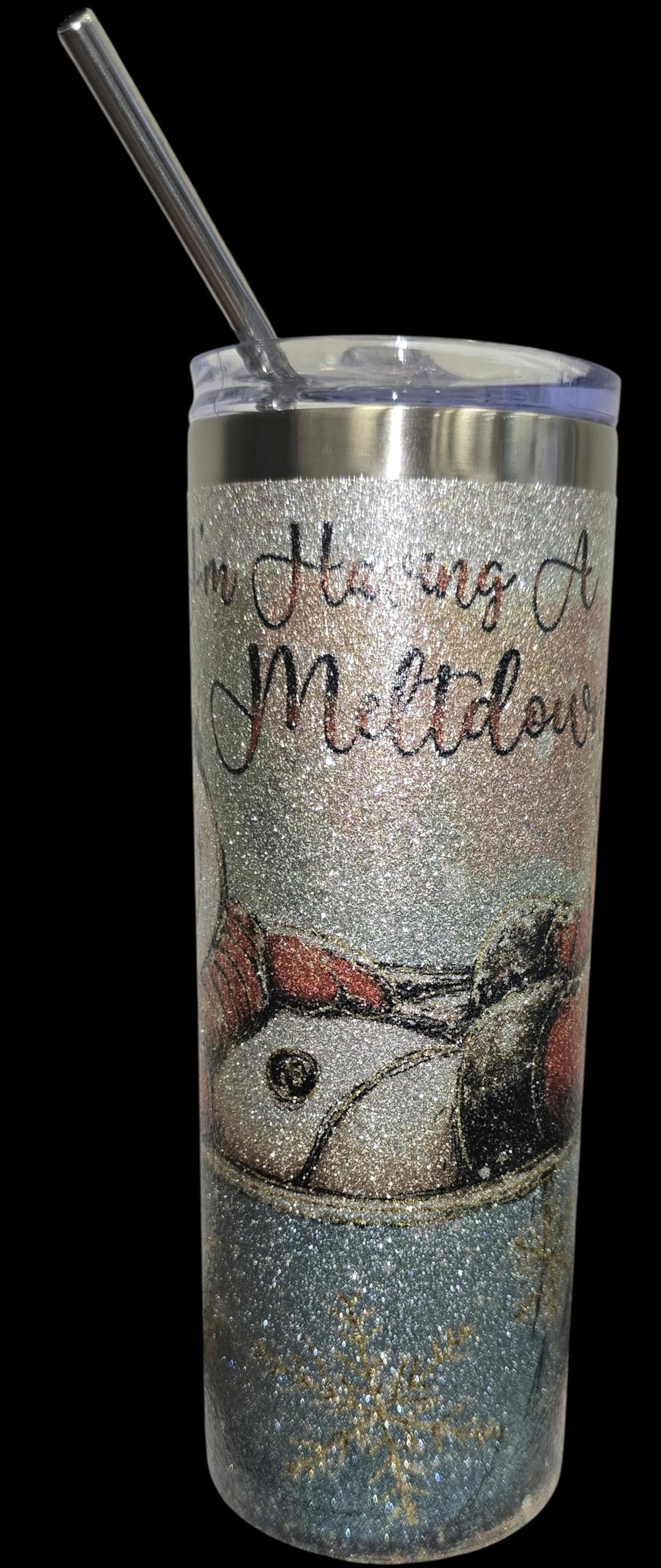 20oz Glitter “I’m Having a Meltdown” Snowman Tumbler – Funny Winter Cup with Sip Lid & Metal Straw/Gobelet Hivernal Drôle 20oz Pailleté Bonhomme de neigeJe Fais Une Fonte