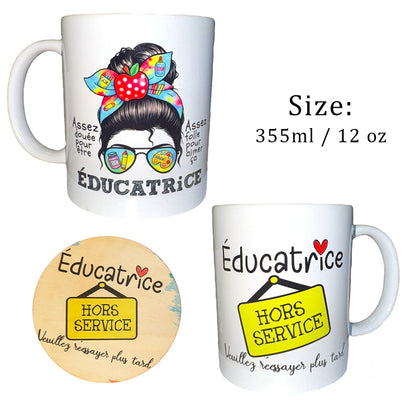 Tasse Éducatrice 12 oz - Hors Service avec Sous-Verre - 12 oz , 15 oz - Noir ou Blanc