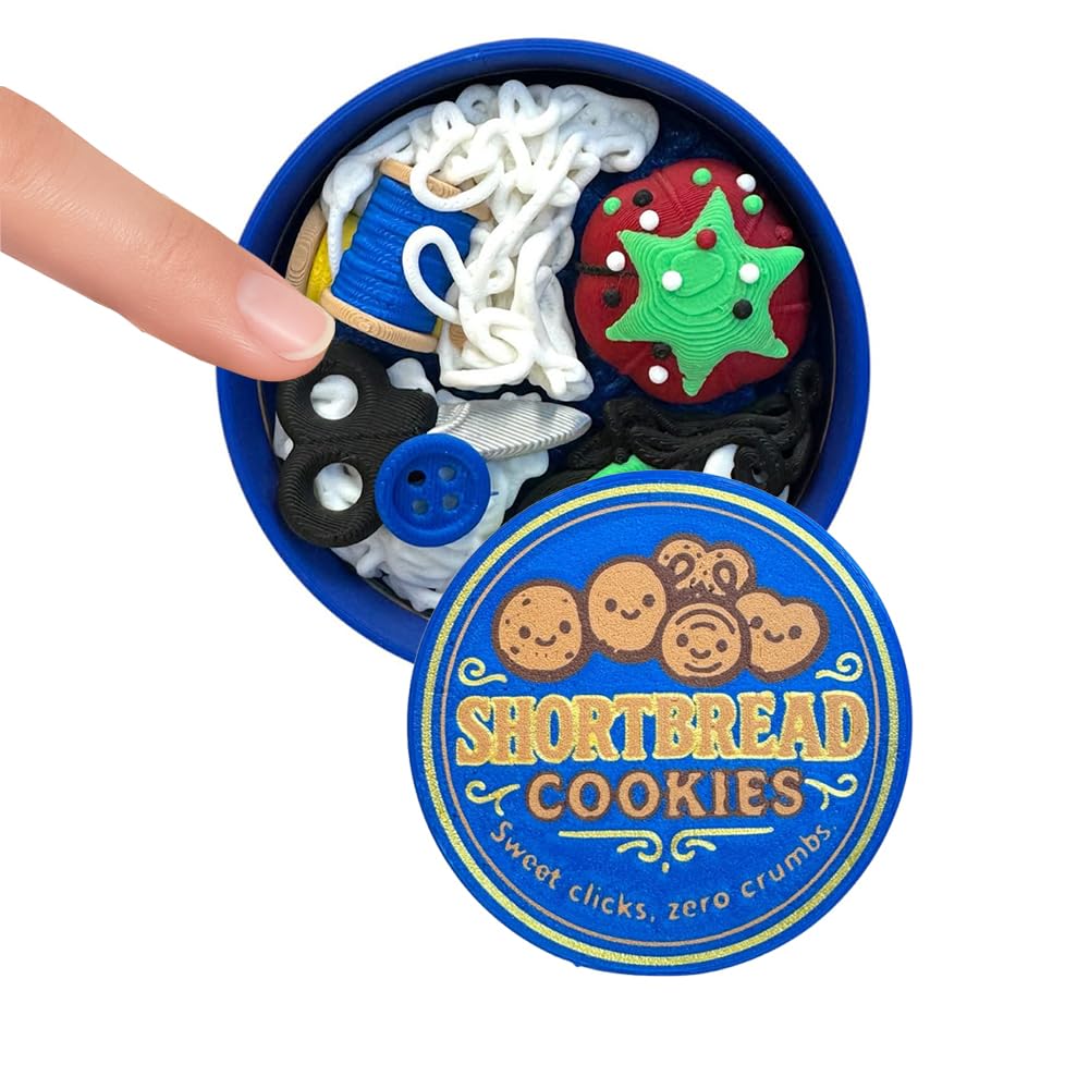 NOT A Toy – Shortbread Cookie Tin–Style Adult Desk Fidget (Blue), Decorative Stress-Relief Clicker, Ages 14+ / Accessoire Sensoriel de Bureau Décoratif - Tactile Desk Accessory - Sensory Desk Object