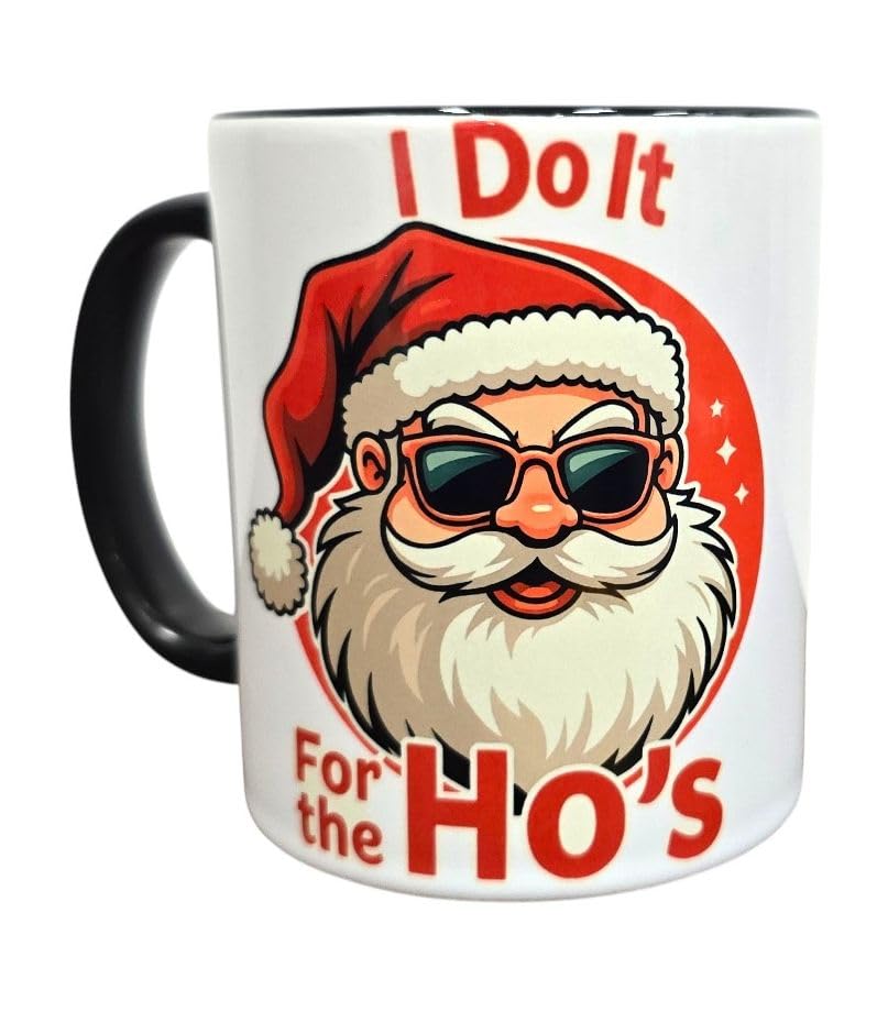 Christmas Mug & Coaster Set – 12 oz “Merry Kiss My Ass/I Do It for The Ho’s” Design – Handmade Holiday Gag Gift/Ensemble Tasse et Sous-verre humoristique de Noël 12 oz – Cadeau drôle fait Main