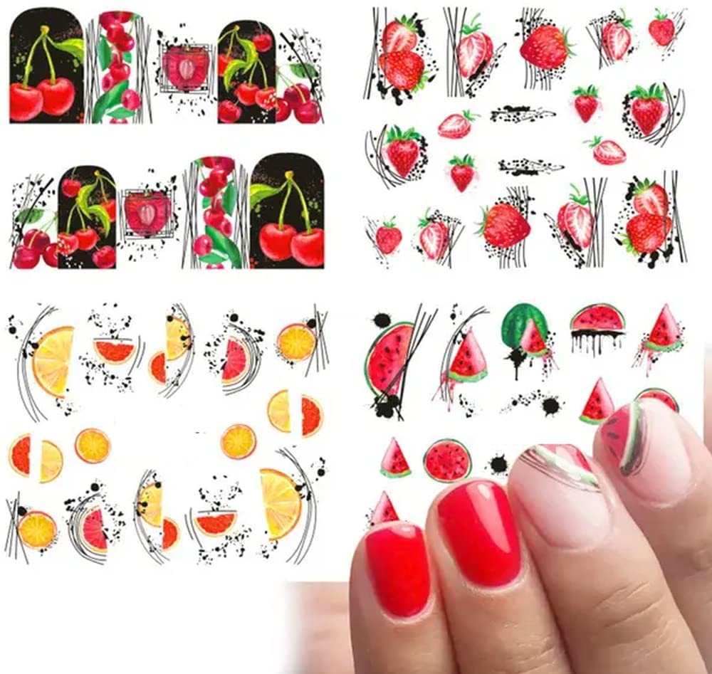 Summer Fruits Water Decals for Fingernail Art - Cherry - Cherries - Orange - Grapefruit - Watermelon - Strawberry - Strawberries