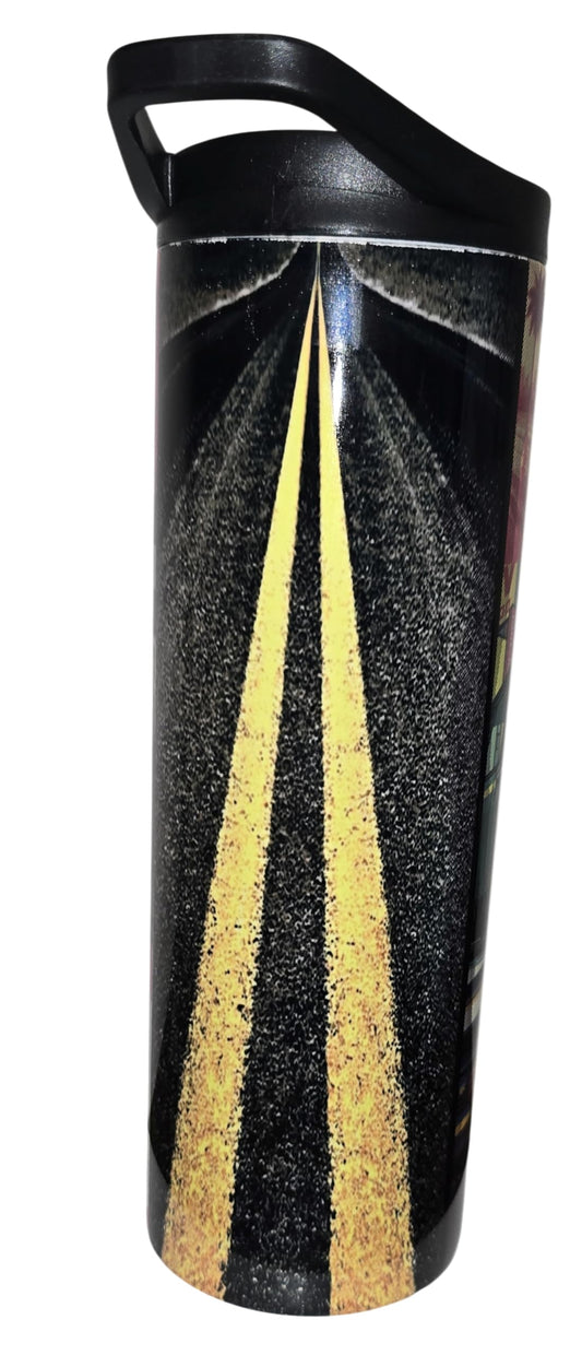 20oz Isothermic Car Enthusiast Tumbler with Straw – JDM Street Racing Art, Neon Drift Cars, Highway Road Design Handmade Sublimation/Gobelet Isothermique 20oz Voiture Drift Artisanal
