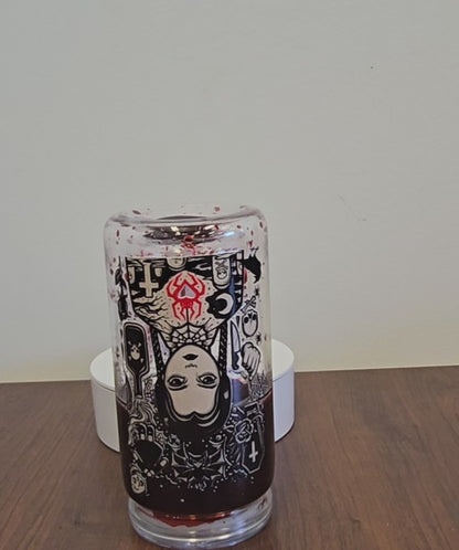 Wednesday Addams Red Blood Drip 16oz Halloween Snowglobe Tumbler with Straw / Gobelet d’Halloween Mercredi Addams Effet Sanglant 16oz avec paille