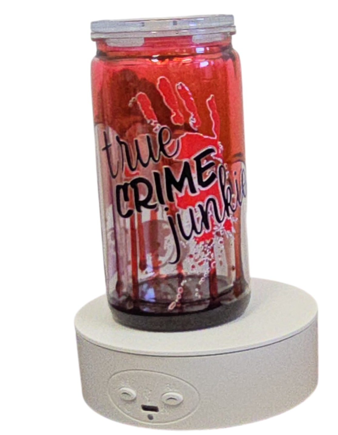 True Crime Junkie 16oz Blood Drip Halloween Snowglobe Tumbler with Straw / Gobelet d’Halloween True Crime Junkie 16oz Effet Sanglant avec paille